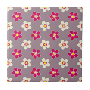 Bloempatroon van karmozijnrode en witte bloemen op tegeltje