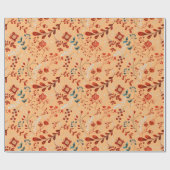 Bloempatroon van rode en blauwe planten op bruine  cadeaupapier (Vlak)