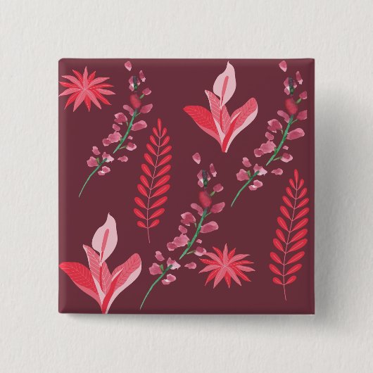 Bloempatroon. Vierkante Button 5,1 Cm (Voorkant)