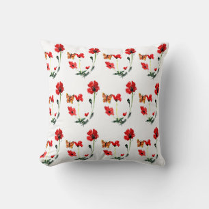 Bloempatroon vlinder rode papaver kussen