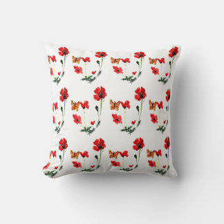 Bloempatroon vlinder rode papaver kussen