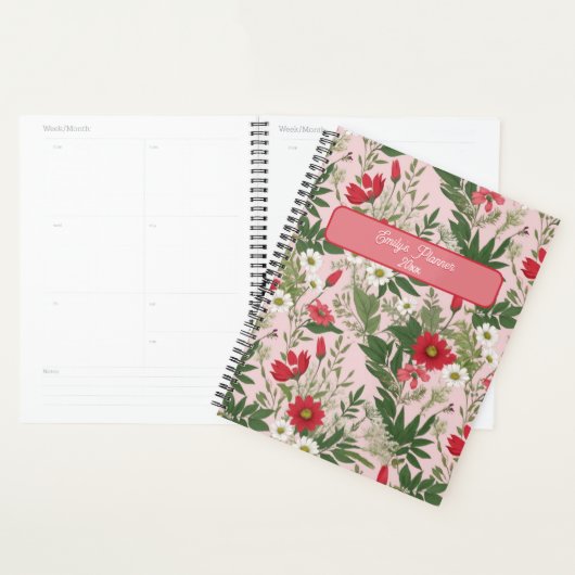 Bloempatroon Wilde bloemen Roze en witte bladeren Planner (Display)