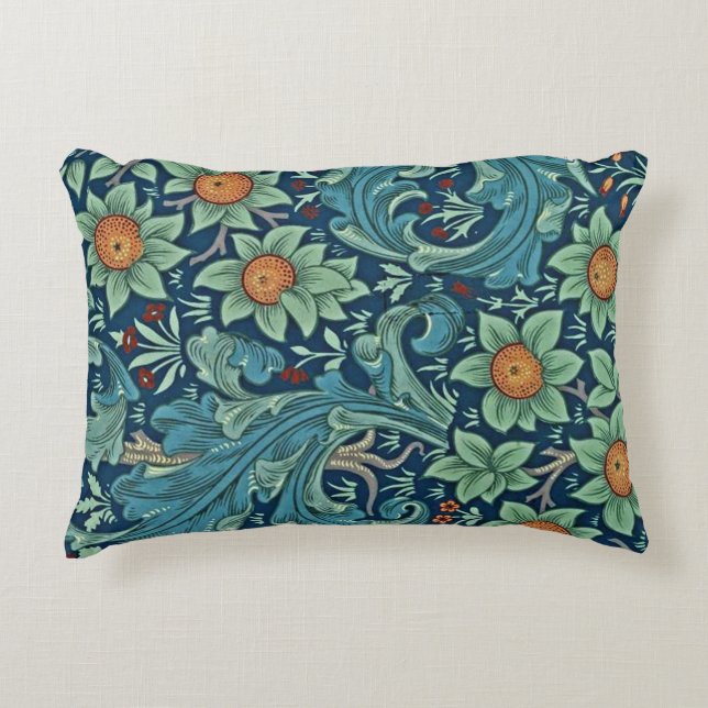 Bloempatroon William Morris Rood Geel Blauw Groen Accent Kussen (Voorkant)