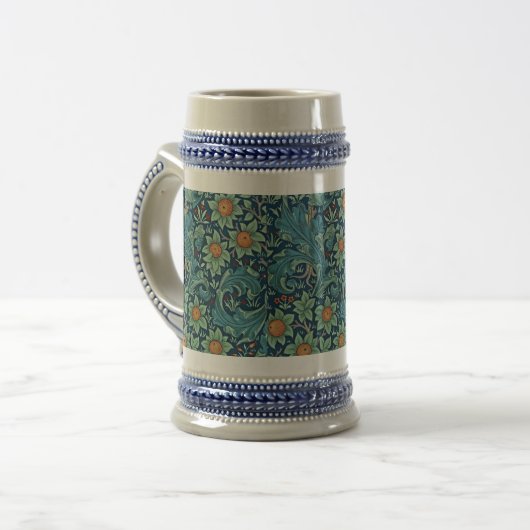 Bloempatroon William Morris Rood Geel Blauw Groen Bierpul (Voorkant links)