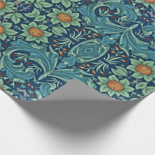 Bloempatroon William Morris Rood Geel Blauw Groen Cadeaupapier