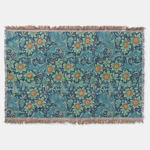 Bloempatroon William Morris Rood Geel Blauw Groen Deken