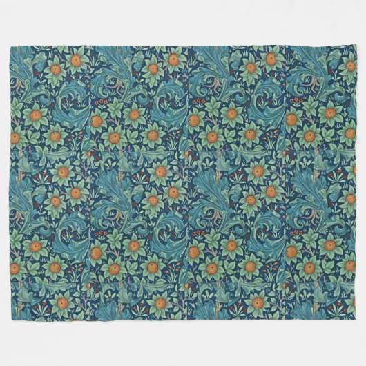 Bloempatroon William Morris Rood Geel Blauw Groen Fleece Deken (Voorkant (Horizontaal))