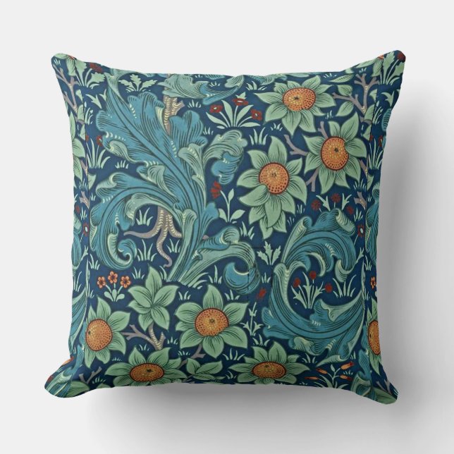 Bloempatroon William Morris Rood Geel Blauw Groen Kussen (Voorkant)