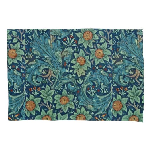 Bloempatroon William Morris Rood Geel Blauw Groen Kussensloop (Voorkant-Links)