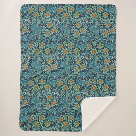 Bloempatroon William Morris Rood Geel Blauw Groen Sherpa Deken (Voorkant)
