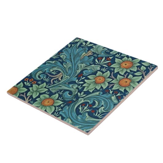 Bloempatroon William Morris Rood Geel Blauw Groen Tegeltje (Zijkant)