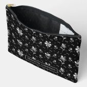 Bloempatroon Zwart en Zilver Naam Cosmetica Zak Etui (Open)