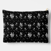 Bloempatroon Zwart en Zilver Naam Cosmetica Zak Etui (Achterkant)