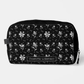 Bloempatroon Zwart en Zilver Naam Toilettas Toilettasje (Voorkant)