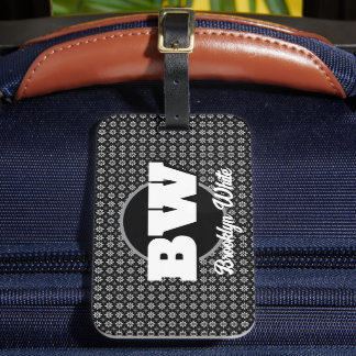Bloempatroon Zwart&Wit Gepersonaliseerd Bagagelabel