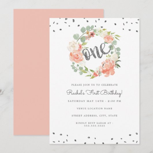 Bloemperzik Zilver Een Krans Eerste Verjaardag Kaart (Voorkant / Achterkant)