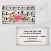 Bloempianodocent Blad van Muziek Visitekaartje (Voorkant / Achterkant)