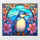 Bloempinguïn Vogel Kleurrijke Faux Glas in lood Raamsticker (Vel)
