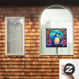 Bloempinguïn Vogel Kleurrijke Faux Glas in lood Raamsticker