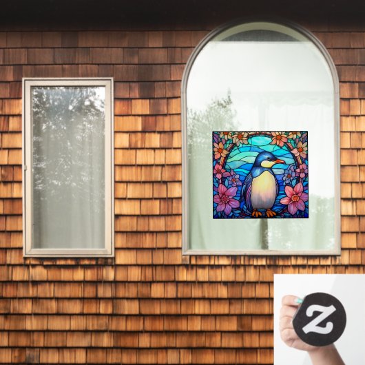 Bloempinguïn Vogel Kleurrijke Faux Glas in lood Raamsticker (Huis Raam)