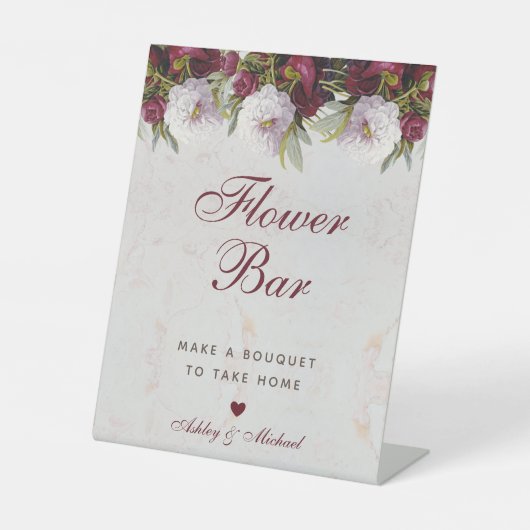 Bloempioenen Marmeren Elegant Script Bloemenbar Reclamebord Met Voetstuk (Voorkant)