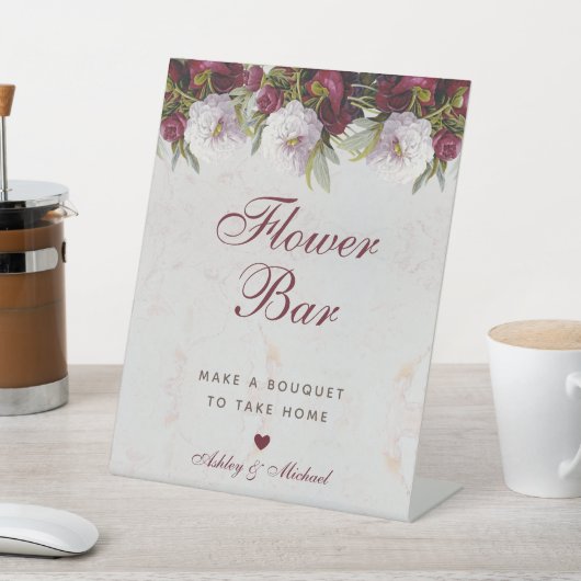 Bloempioenen Marmeren Elegant Script Bloemenbar Reclamebord Met Voetstuk (Insitu)