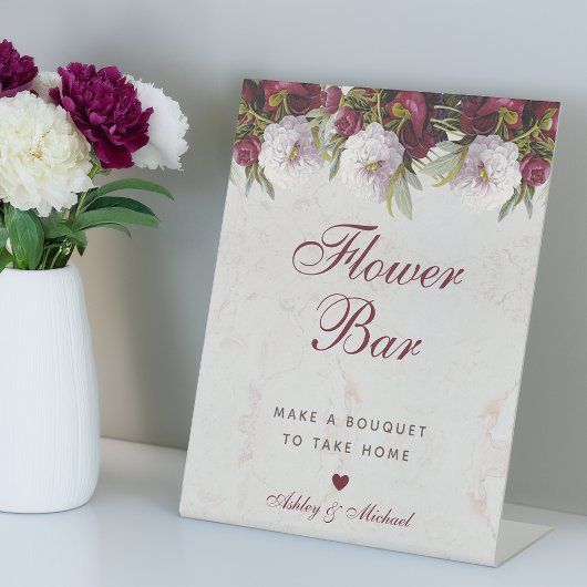 Bloempioenen Marmeren Elegant Script Bloemenbar Reclamebord Met Voetstuk