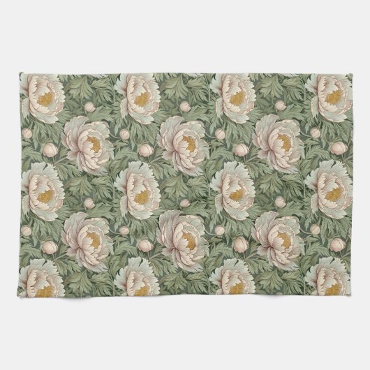 bloempioenroos met patroon theedoek (Horizontaal)