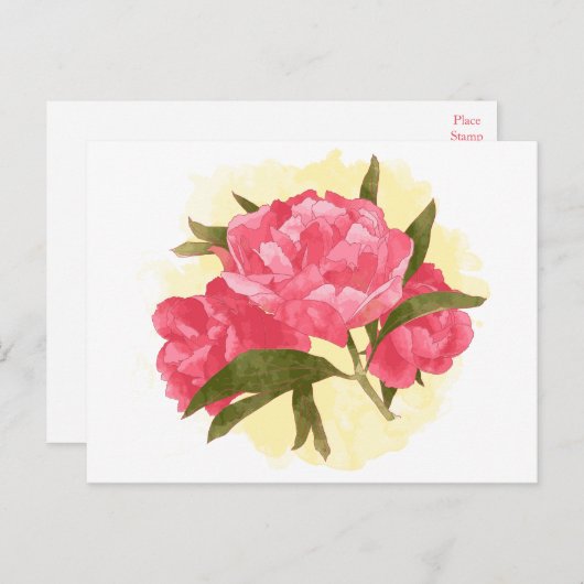 Bloempioenroos Roze Bloemen  Waterverf Briefkaart (Voorkant / Achterkant)