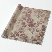 Bloempoeder Grungy Damask Sepia Ivoor Roos Gold Cadeaupapier (Uitgerold)