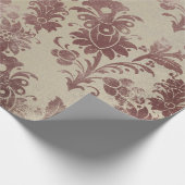 Bloempoeder Grungy Damask Sepia Ivoor Roos Gold Cadeaupapier (Hoek)