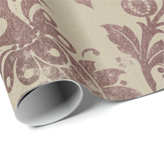 Bloempoeder Grungy Damask Sepia Ivoor Roos Gold Cadeaupapier (Rol Hoek)
