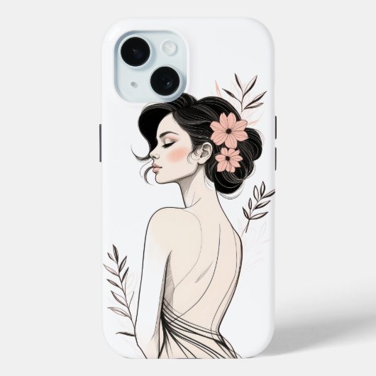 Bloemportret iPhone 15 Stevige Hoes (Achterkant)