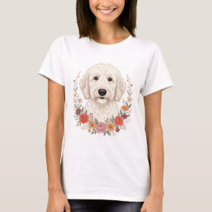 Bloemportret van hond botanische krans t-shirt