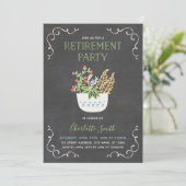 Bloempot Chalkboard Green Retirement Party Kaart (Staand voorkant)