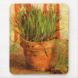 Bloempot het Fine Art. met van het Bieslook (F337) Muismat