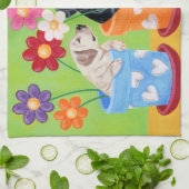 Bloempot Labrador Puppies schilderij Theedoek (Gevouwen)