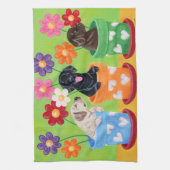 Bloempot Labrador Puppies schilderij Theedoek (Verticaal)