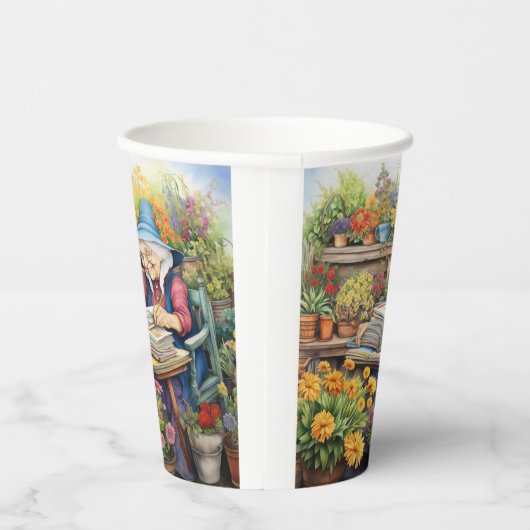 Bloempot tuin Lady leesboek te midden van bloemen Papieren Bekers (Rechts)