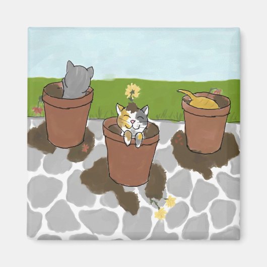 Bloempotje Kittens Magnet (Voorkant)