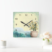 bloempotten en vlinderbruiloft vierkante klok (Huis)