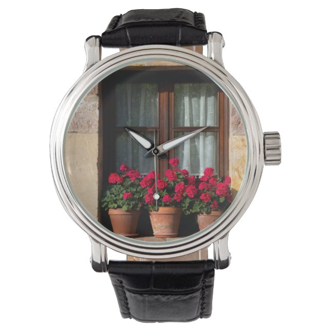 Bloempotten in het dorpsraam horloge (Voorkant)