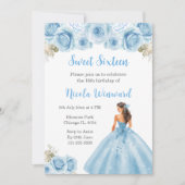 Bloemprinses in blauwe jurk Sweet Sixteen Kaart (Voorkant)