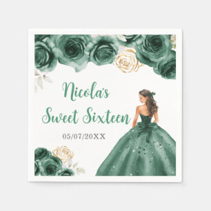 Bloemprinses in donkergroene jurk Sweet Sixteen Servet