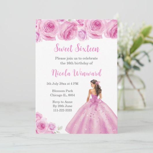 Bloemprinses in Lichtroze jurk Sweet Sixteen Kaart (Staand voorkant)
