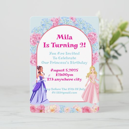 Bloemprinses verjaardag uitnodiging (Staand voorkant)
