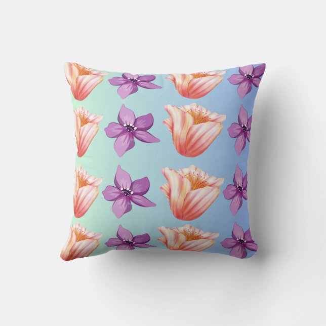 Bloemprint gooi kussen,  bloemkussen, kussen (Achterkant)