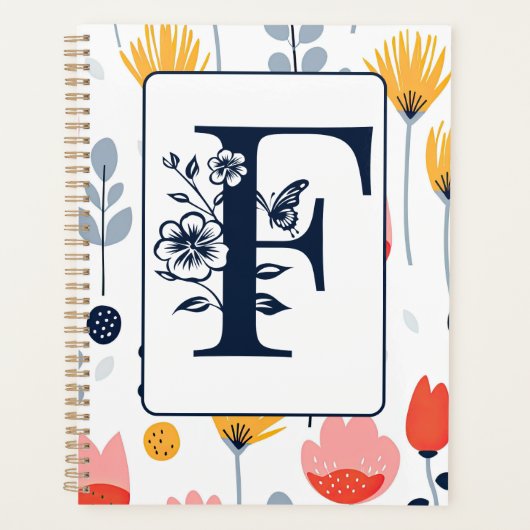 Bloemprint monogram initiaal naam minimalistisch  planner (Voorkant)
