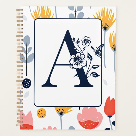 Bloemprint monogram initiaal naam minimalistisch  planner (Voorkant)