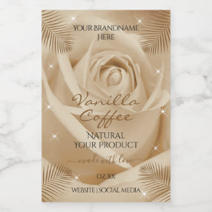 Bloemproductlabels Lichtbruine Roos Palmenbladeren Voedselcontainer Etiket